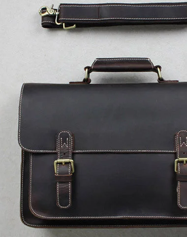 Luxury Bags On Sale Handmade leather men Briefcase messenger dark coffee shoulder bag vintage bag