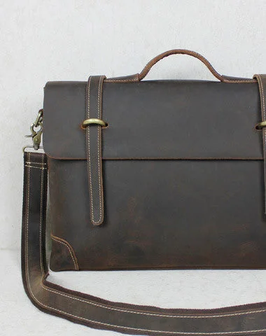 Handbag For Women Handmade leather men Briefcase messenger coffee brown shoulder laptop 14 inch bag vintage bag