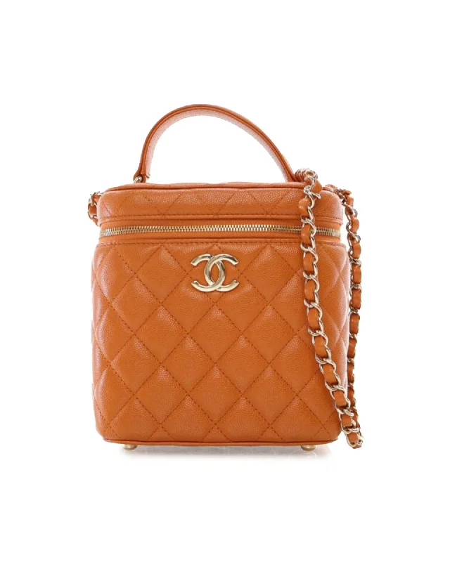 Flash Sale On Premium Bags Quilted Leather Vanity Case with Chain and Top Handle