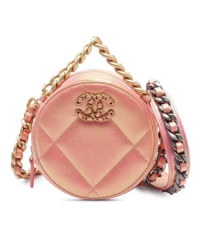 Sporty Bags For Active And Athletic Lifestyles Iridescent Lambskin Round Clutch with Chain