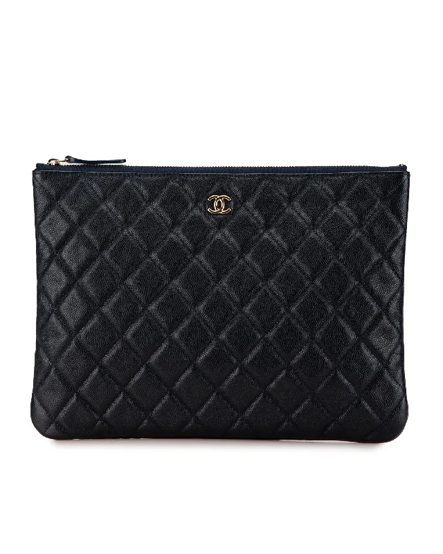 Bag For Luxury Lovers Quilted Leather Clutch with Zip Closure and Slip Pocket