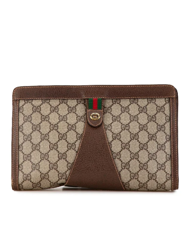 Discounted Designer Bags For Clearance Sale Supreme Web Clutch with Leather Trim and Interior Slip Pocket