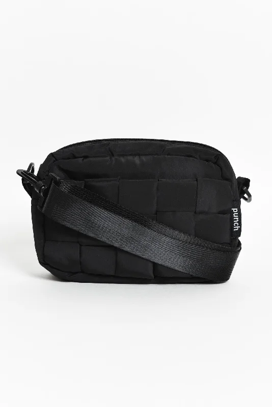 Luxury Bags On Sale Allegro Black Woven Puffer Crossbody Bag