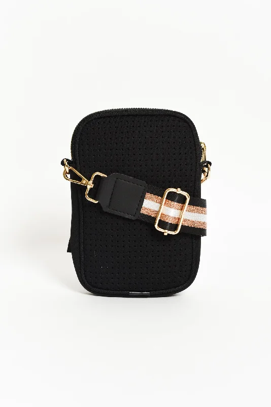 Vintage-Inspired Anella Black Neoprene Phone Bag