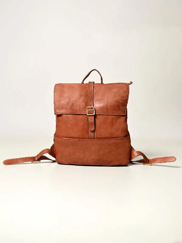 Senior Travelers Art N Vintage James : Real Leather Tan Backpack