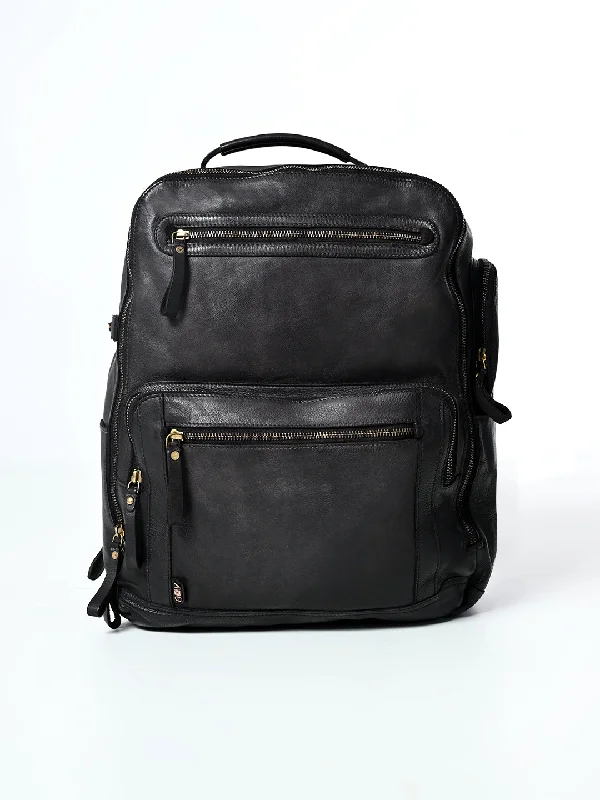 Vintage-Inspired Art N Vintage Slider : Real Leather Black Backpack