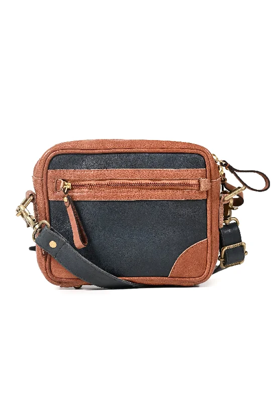 Clearance-Priced Bags Art N Vintage Winger : Navy With Cognac Real Leather Mini Crossbody Bag