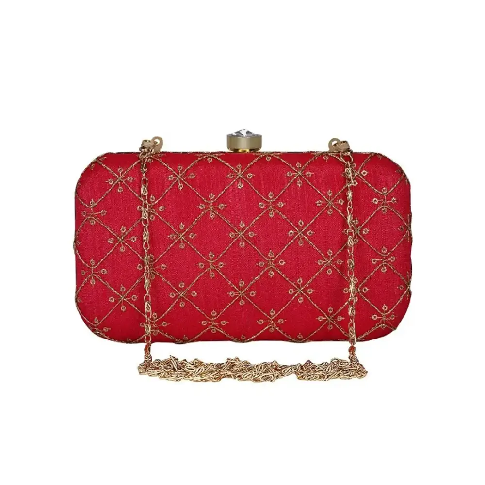 Odor-Resistant And Budget Bags Attractive Web Embroidered Sequines Faux Silk Clutch