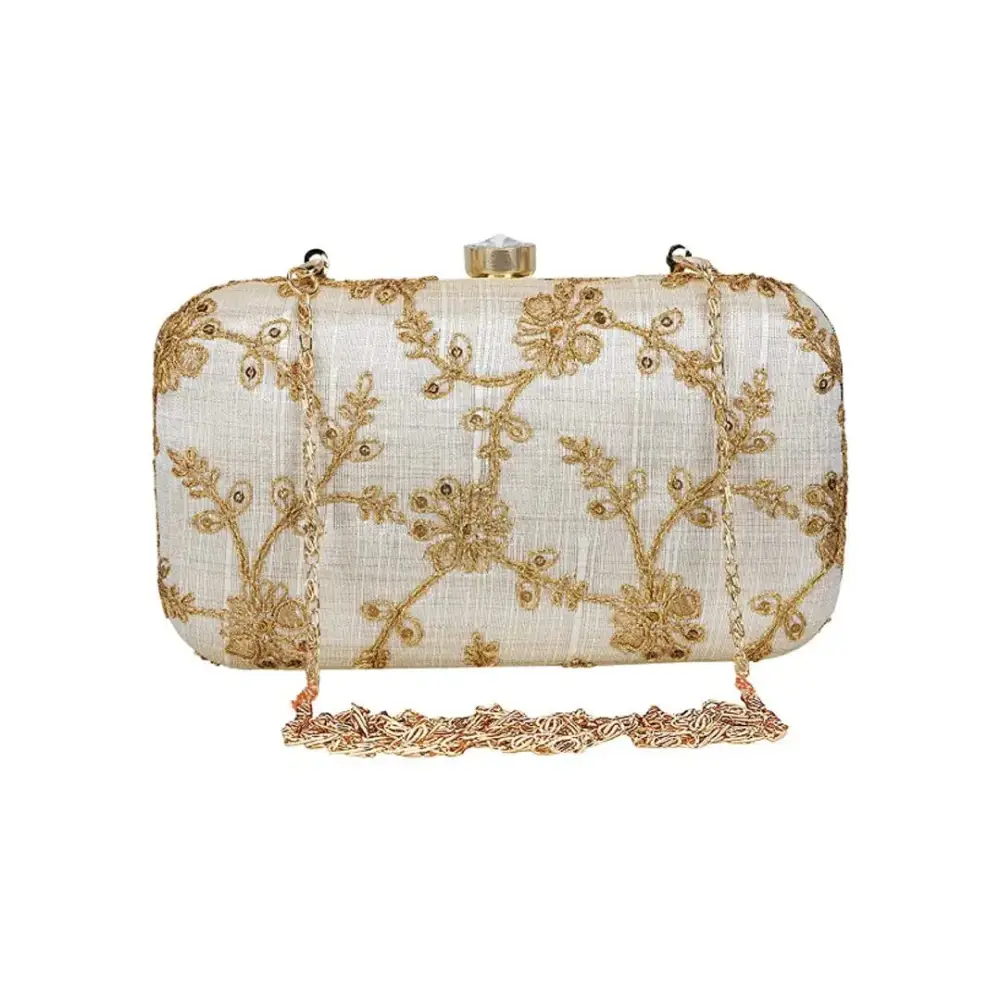 Minimalist Bags For Clean And Modern Aesthetics Attractive Web Embroidered Sequines Faux Silk Clutch