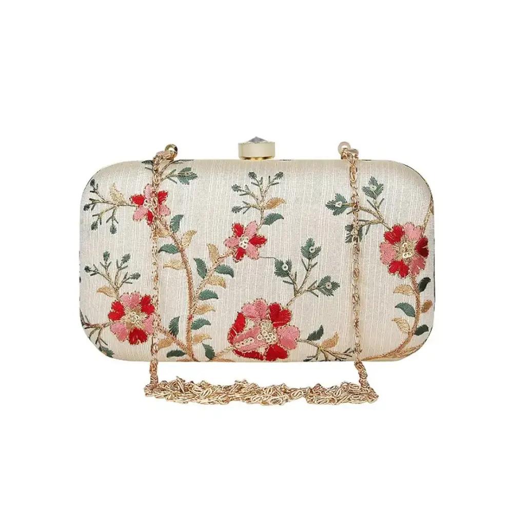 Minimalist Leather Bag For Modern Aesthetics Attractive Web Embroidered Sequines Faux Silk Clutch