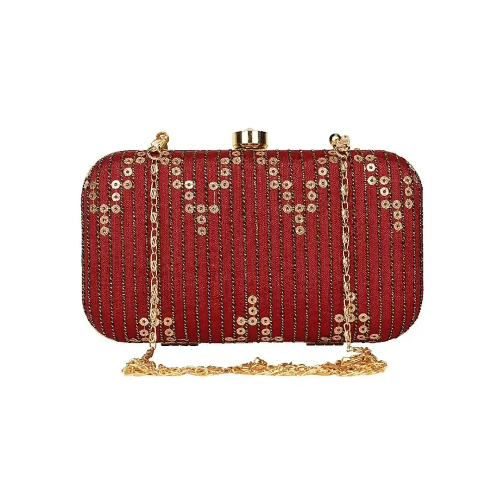 Stylish Bags For Fashion Influencers And Bloggers Attractive Web Embroidered Sequines Faux Silk Clutch