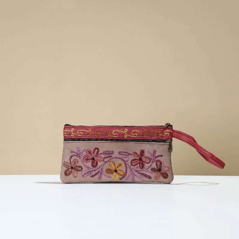 Luxurious Bags With Limited-Time Offers Authentic Kashmiri Crewel Embroidery Leather Clutch 18