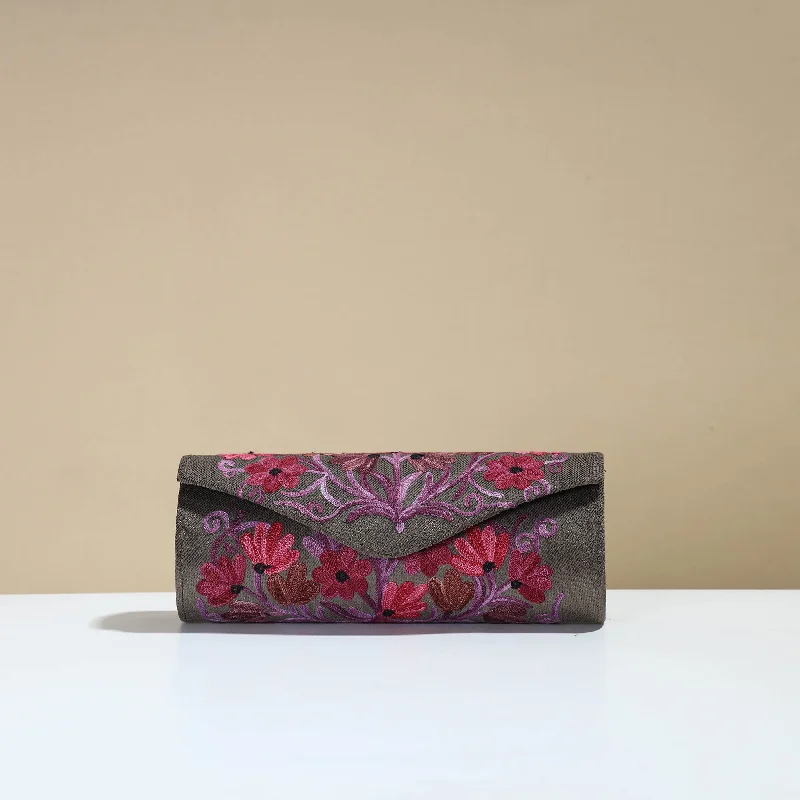 Luxury Bags For Working Professionals Authentic Kashmiri Crewel Embroidery Velvet Clutch 26