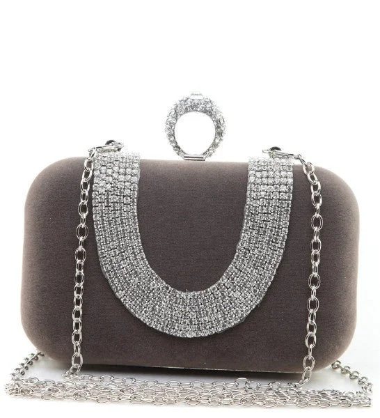 Scratch-Resistant And Luxury Sale Bags Bag Envy Grey Velour Diamante Ring Clutch Bag