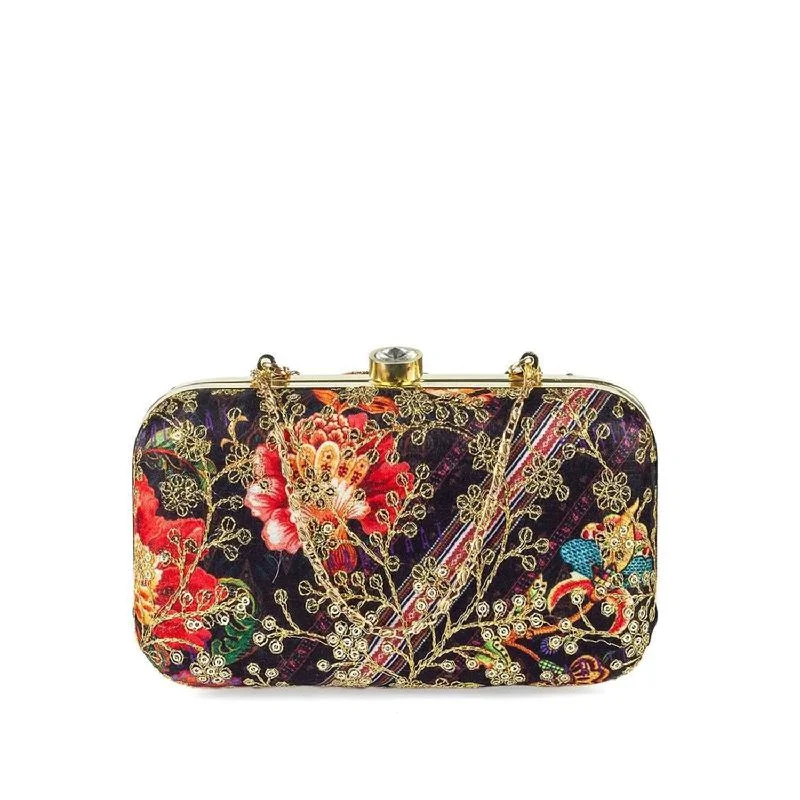 Everyday Bags For Work, School, Or Errands Black Golden Zari Embroidery Party wear Fancy Clutches for Ladies