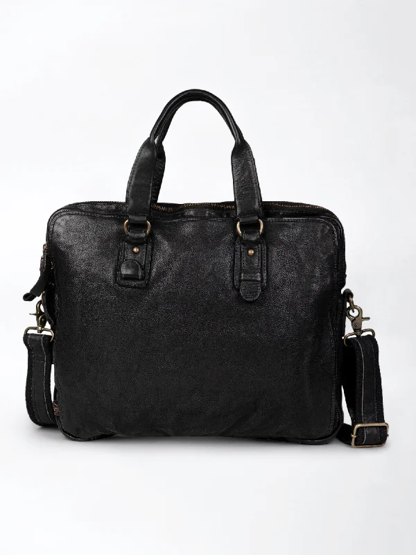 Inspired Bags For High-End Fashion Black Leather Plain Design Laptop Bag