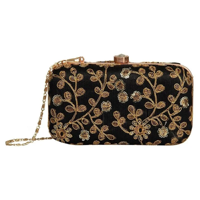 Affordable Bags For Budget Shoppers Black with Golden Embroidery Party wear Designer Women Clutch