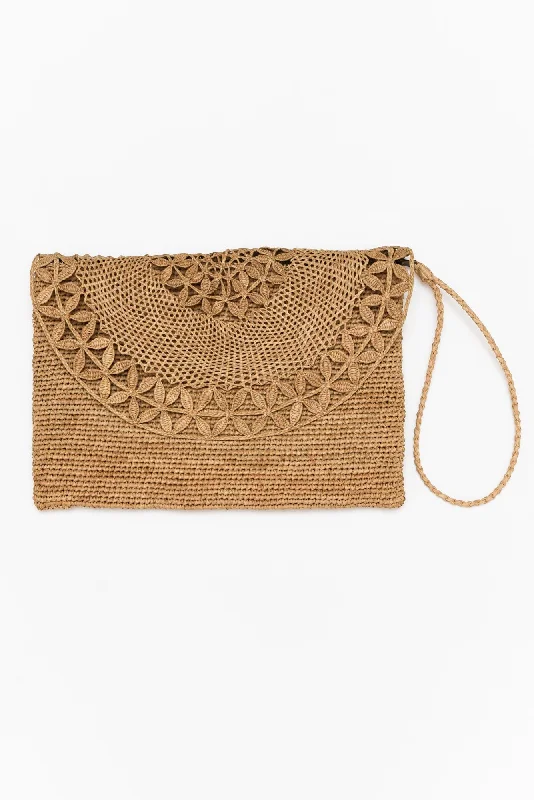 High-Quality Bags Boka Tan Raffia Clutch