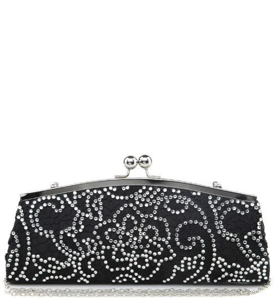 Discounted Designer Bags For Clearance Sale Broadway Black Diamante Detail Clutch Bag