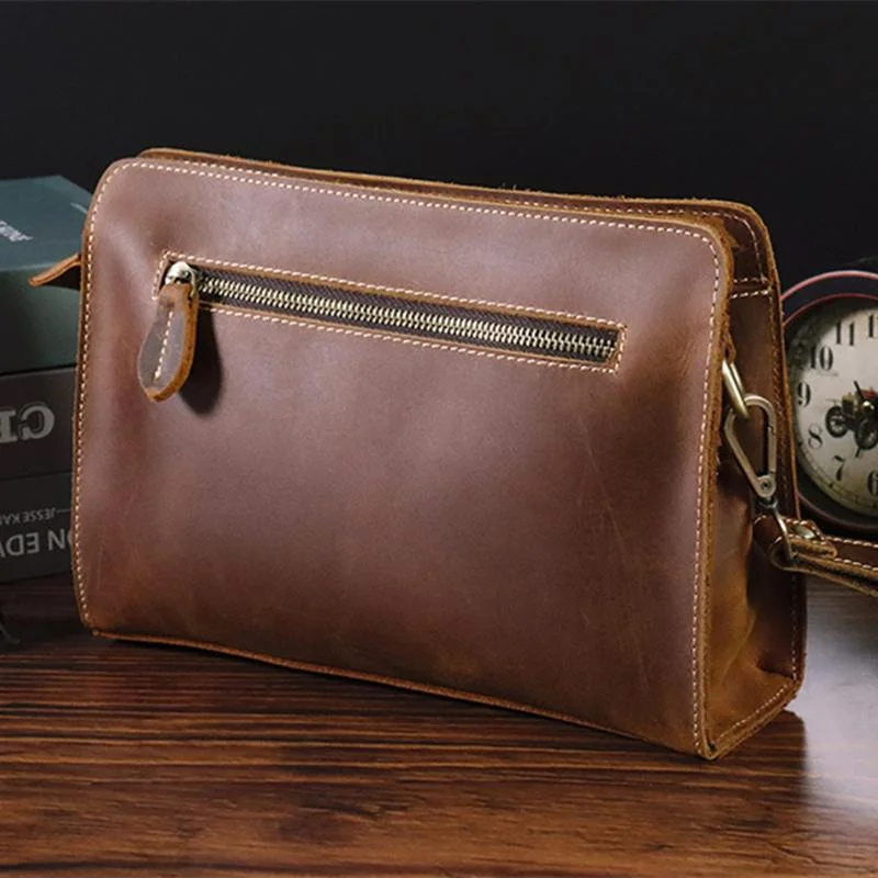 Cyber Monday Discounts On Bags Vintage Brown Mens Clutch Wallet Leather Zipper Clutch Wristlet Purse Bag Clutch Bags For Men