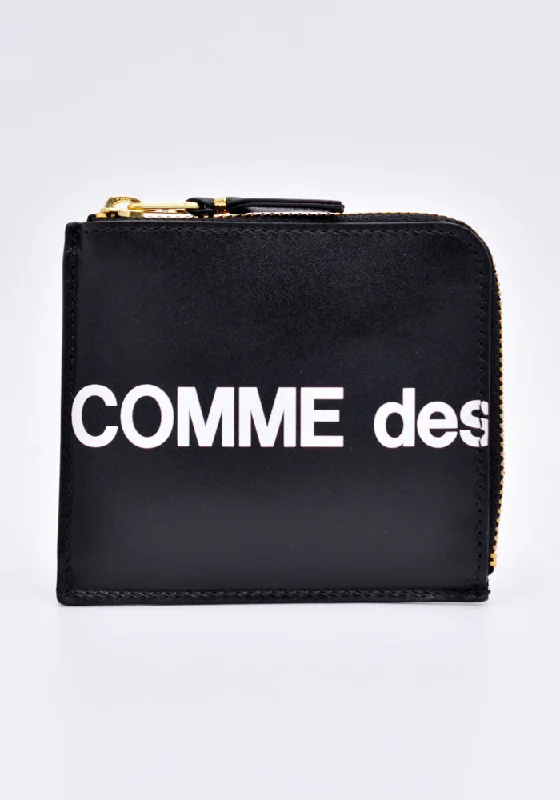 Luxury Bags On Sale COMME DES GARCONS SA3100HL HUGE LOGO ZIP WALLET BLACK