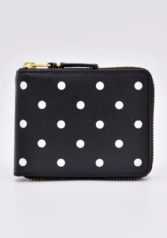 Durable And Fashionable Bags For Daily Use COMME DES GARCONS SA7100PD ZIP WALLET POLKA DOT BLACK