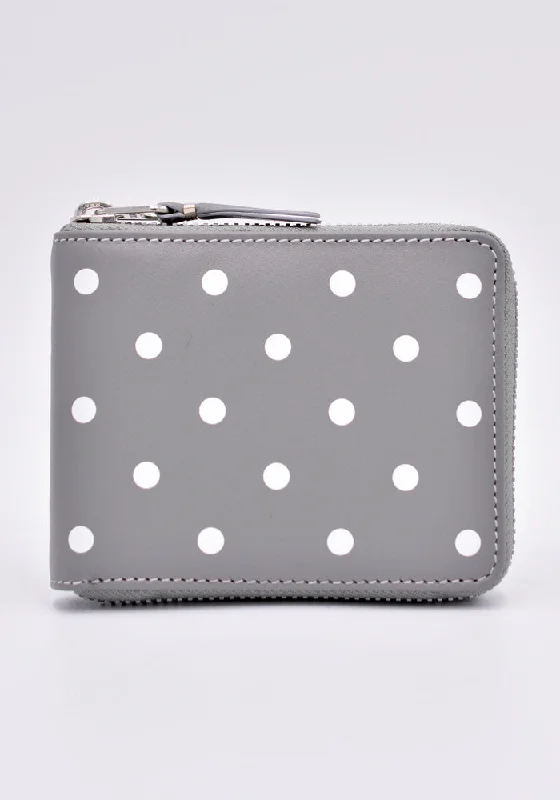 Bags For Playful And Chic Styles COMME DES GARCONS SA7100PD ZIP WALLET POLKA DOT GREY