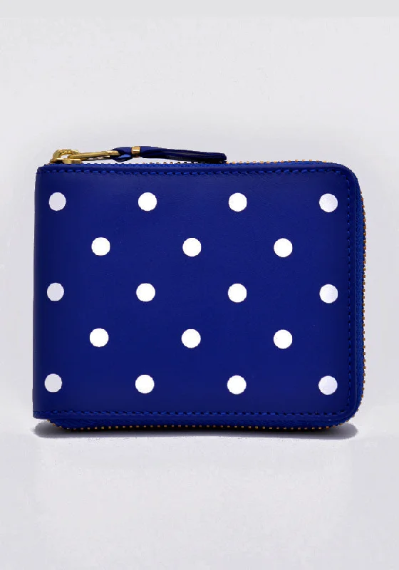 Professional Bags With Office Discounts COMME DES GARCONS SA7100PD ZIP WALLET POLKA DOT NAVY