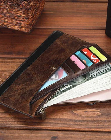 Sleek And Seasonal Sale Bags Vintage Coffee Mens Slim Leather Long Wallet One Slim Clutch Wallet for Men