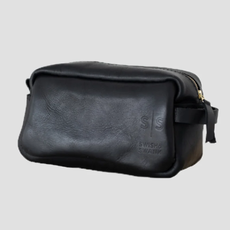 Bags For Playful And Chic Styles Unisex Genuine Leather Toiletry Bag - Black