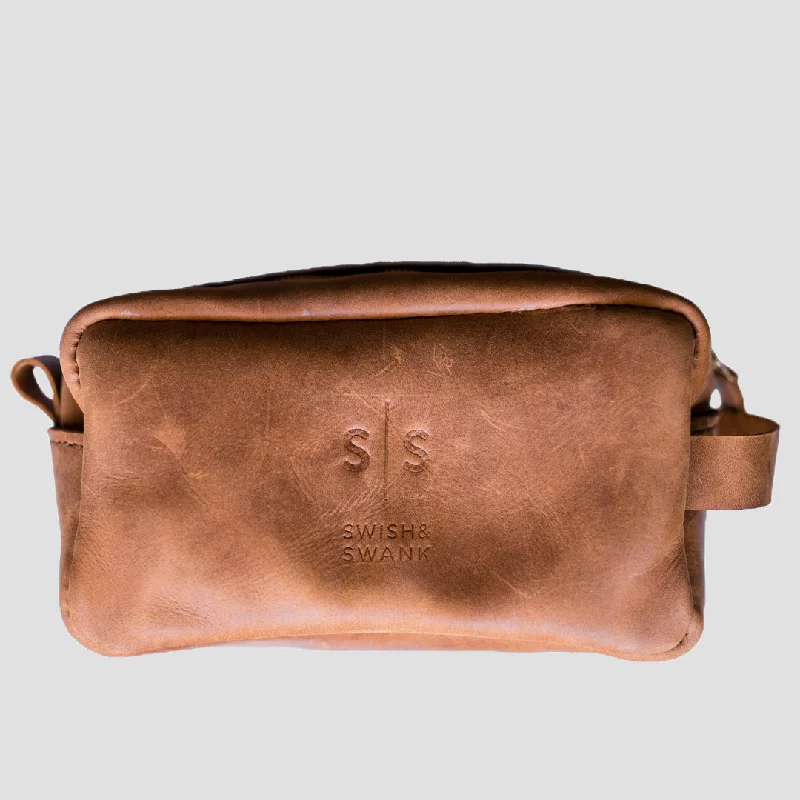 Professional Bags With Office Discounts Unisex Genuine Leather Toiletry Bag Tan Edition.