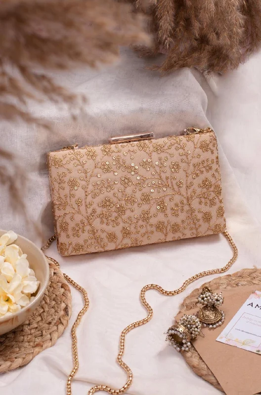 Eco-Friendly Bags With Promotions Beige sequin box clutch