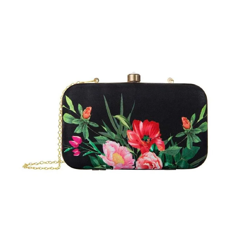 Functional Bags For Busy Moms And Dads Elegant Black Colored Floral Printed Fancy Clutch