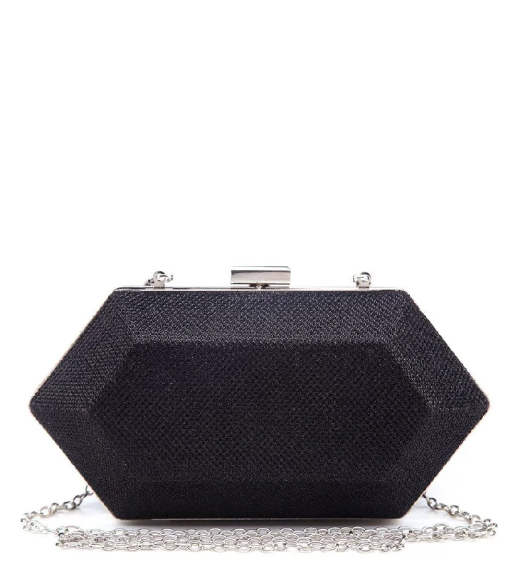 Minimalist Leather Bag For Modern Aesthetics Empire Black Hexagon Box Clutch Bag