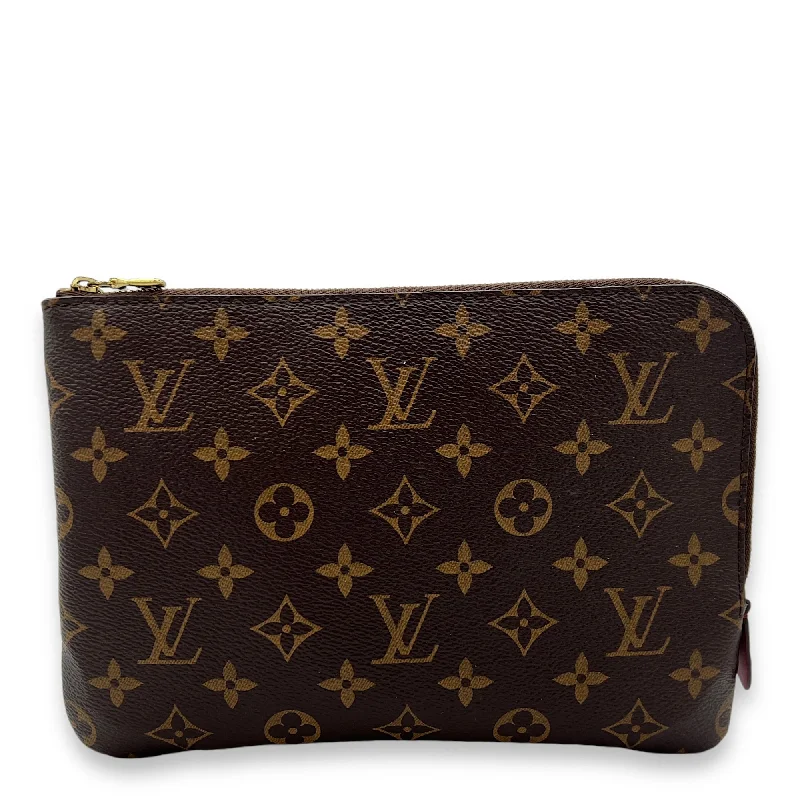 Festive Holiday Gift Bags Etui Voyage Pouch PM Brown in Monogram Coated Canvas, Gold hardware