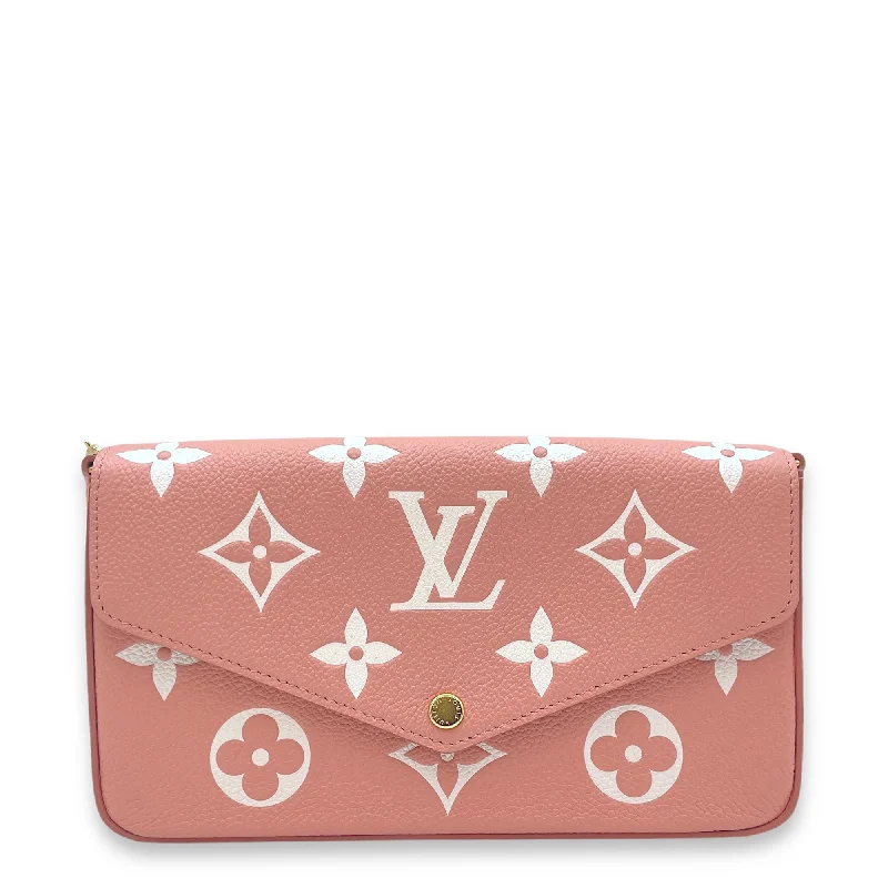 Retro Lovers Felicie Wallet On Chain Pink in Monogram Empreinte Leather, Gold hardware