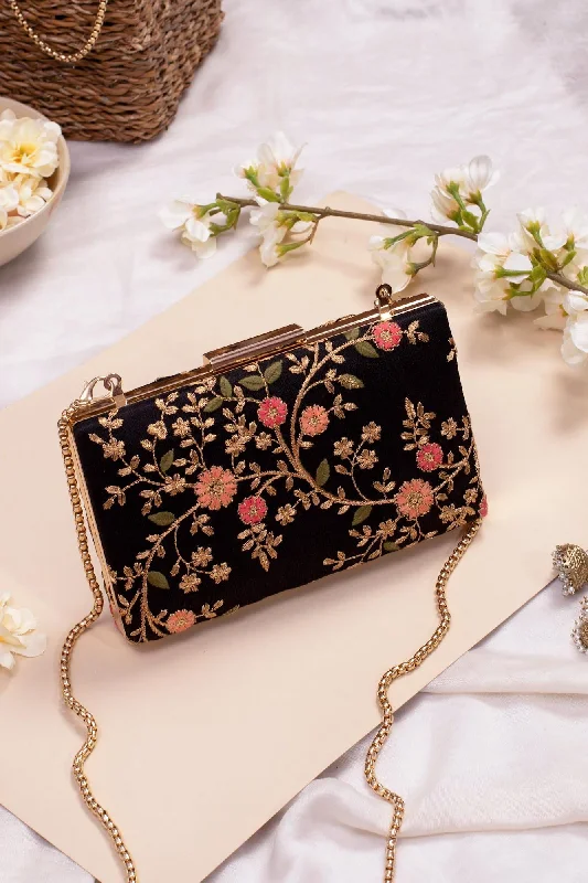 Bags For Personalized Gifts Floral creeper box clutch - Black