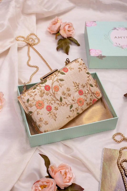 Trendy Festival Bags With Limited-Time Offers Floral creeper box clutch - Cream