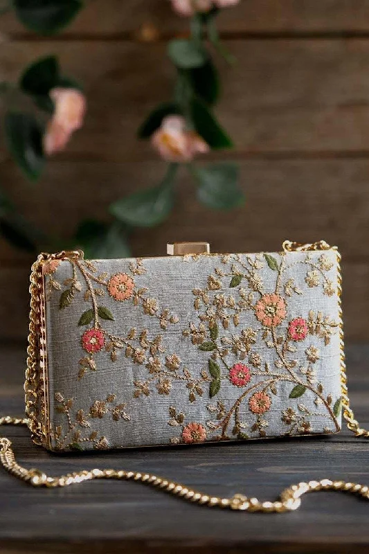 Clearance Bags For Budget Shoppers Floral creeper box clutch - Grey