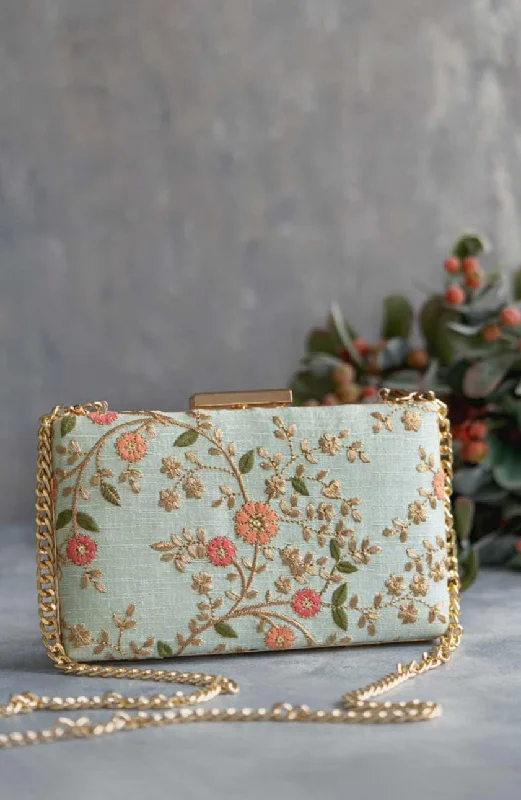 Flash Sale On Premium Bags Floral creeper box clutch - Mint