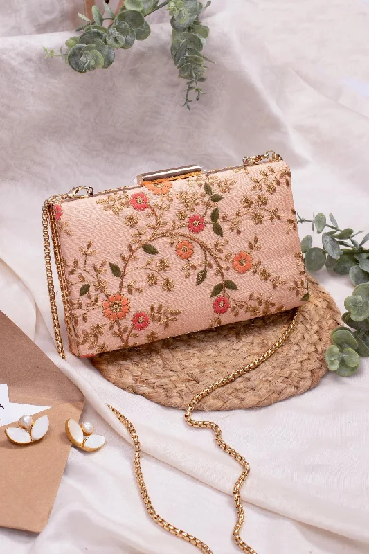 Lightweight And Affordable Bags Floral creeper box clutch - Peach