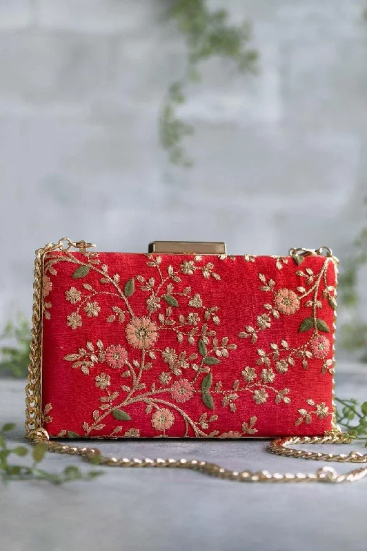 Trendy Bags For Women And Men In 2025 Floral creeper box clutch - Red