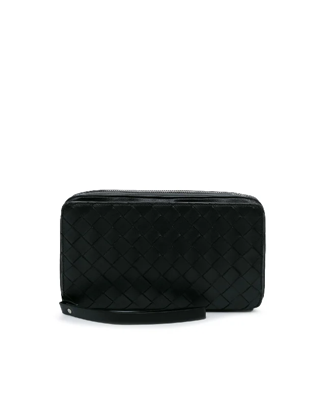 Tsa-Approved Bags For Hassle-Free Airport Security Woven Leather Clutch with Wrist Strap and Zip Closure