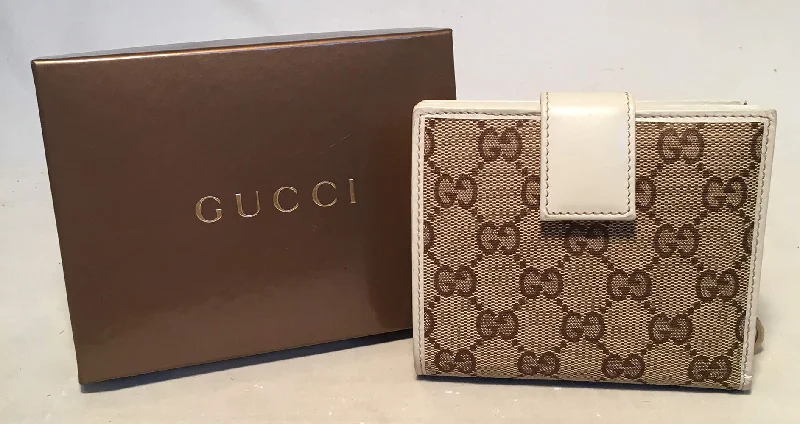 Bags With Seasonal Sales Gucci GG Monogram and Beige Leather Wallet with Zip Pocket and Box