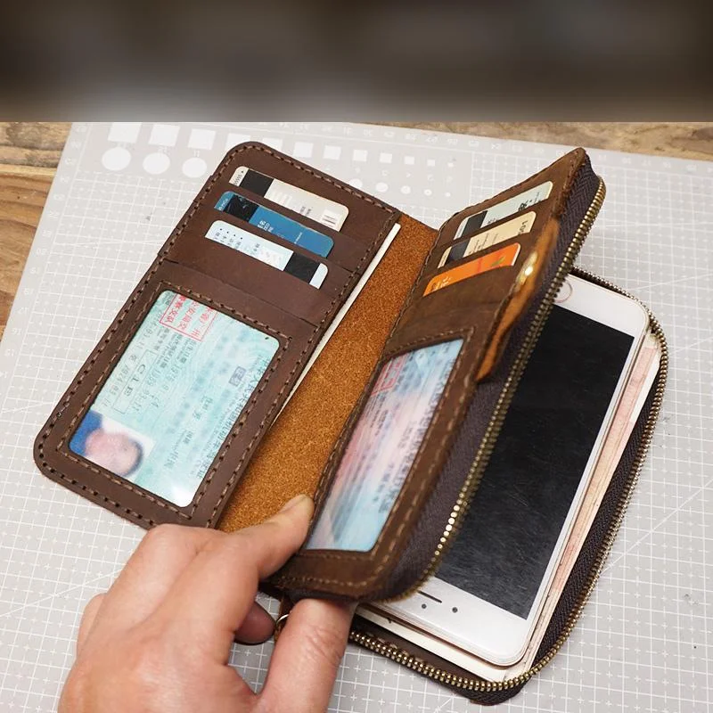 Luxury Seekers Handmade Leather Mens Bifold Long Wallet Clutch Checkbook Wallet Lots Cards Long Wallet for Men