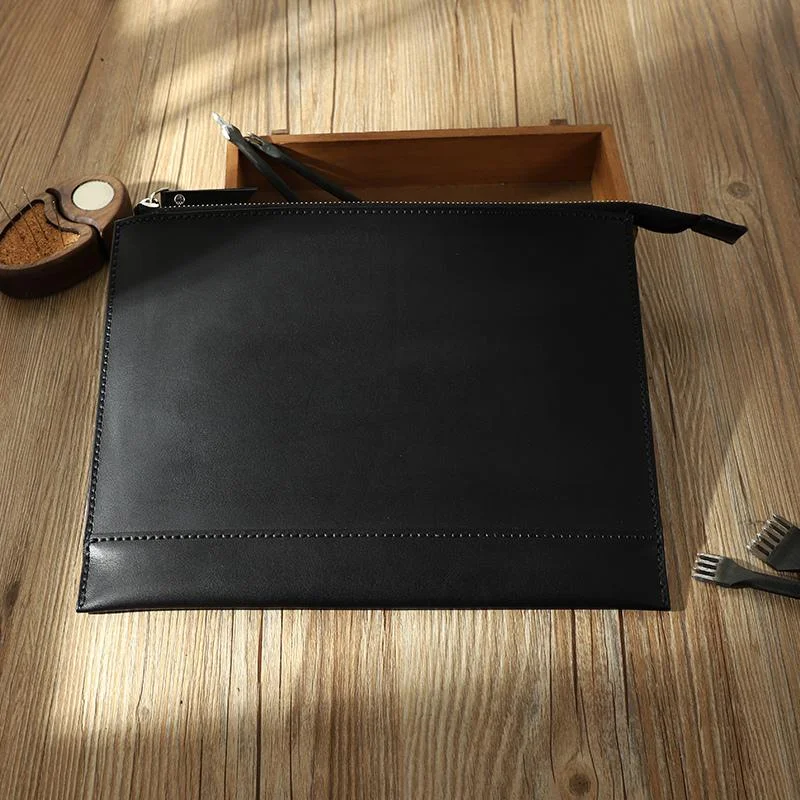 Discounted Designer Bags For Clearance Sale Handmade Mens Slim Clutch Purse Folder Purse Personalized Black Leather Envelope Bag for Men