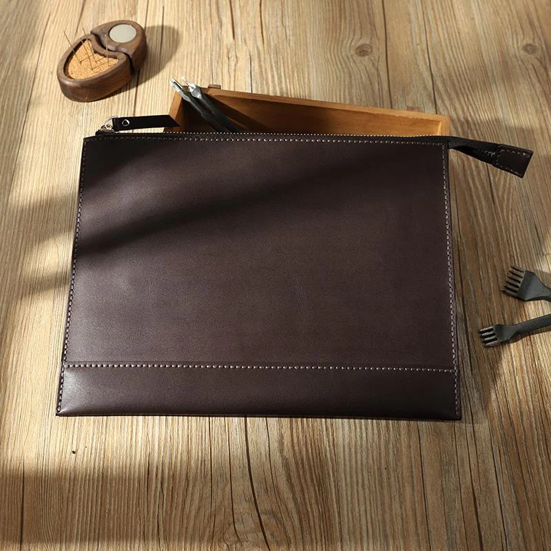 Office Professionals Handmade Mens Slim Clutch Purse Folder Purse Personalized Coffee Leather Envelope Bag for Men