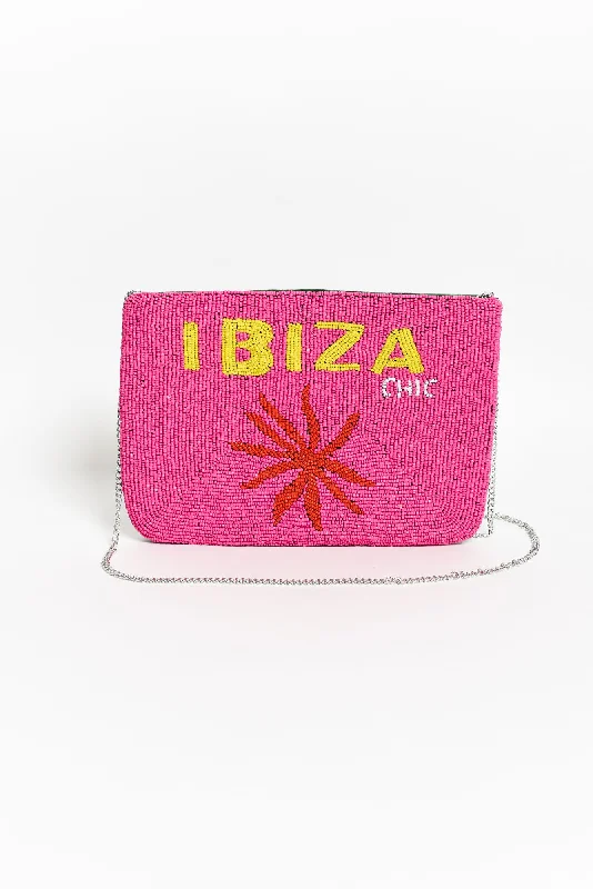 Luxury Bags Ibiza Pink Beaded Clutch