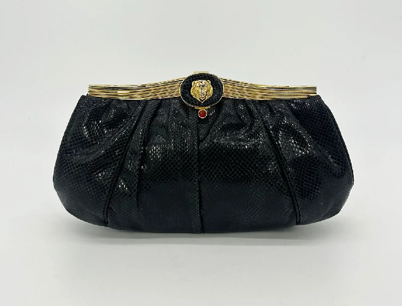 Genuine Bags On Clearance Sale Judith Leiber Black Lizard Lion Head Clutch