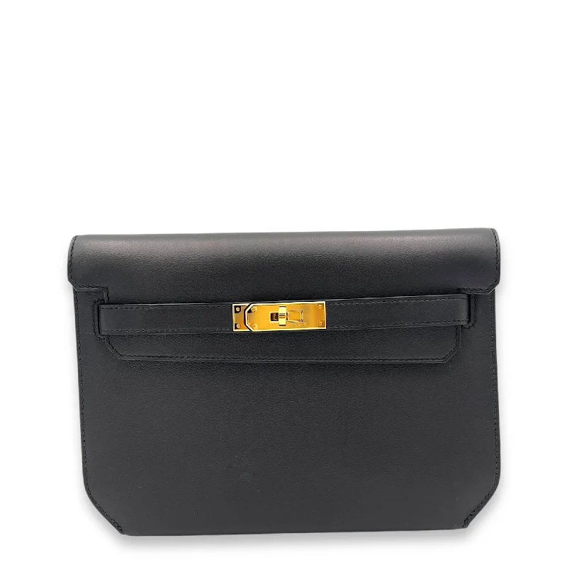 Flash Sale On Premium Bags Kelly Depeches Black in Calfskin, Gold hardware